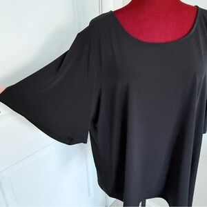 Susan Graver black liquid knit top with elbow flutter sleeves size 2X